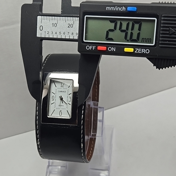Womens Vintage Carriage Timex Black Leather Cuff Watch New Battery Silver Rare main image 4